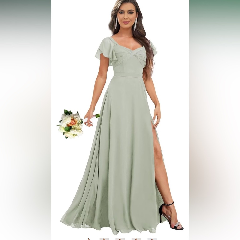 Sage Green V-Neck Flutter Sleeve Maxi Dress